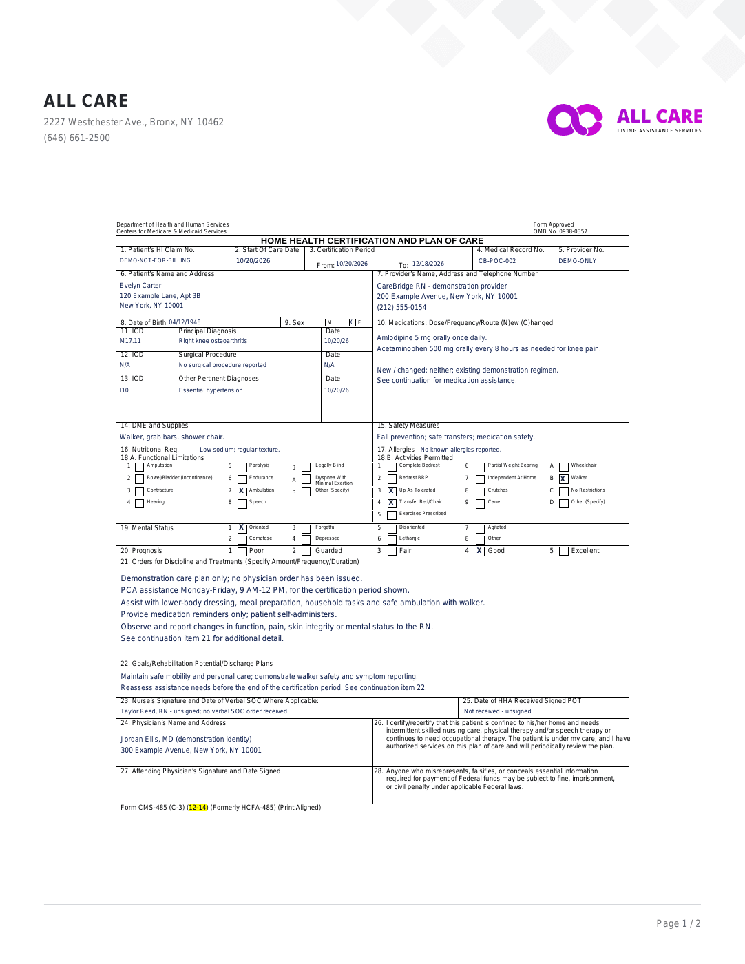First page of CMS-485